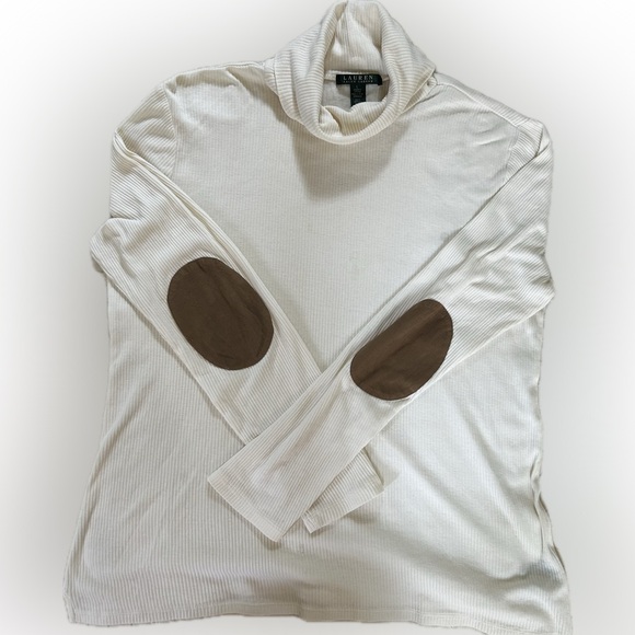 Lauren Ralph Lauren Women’s cotton cowl turtleneck sweater elbow patches Size L - Picture 4 of 8